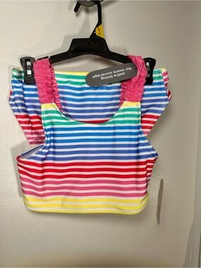 wonder nation Rainbow Striped Tank Top with Pink Ruffled Straps